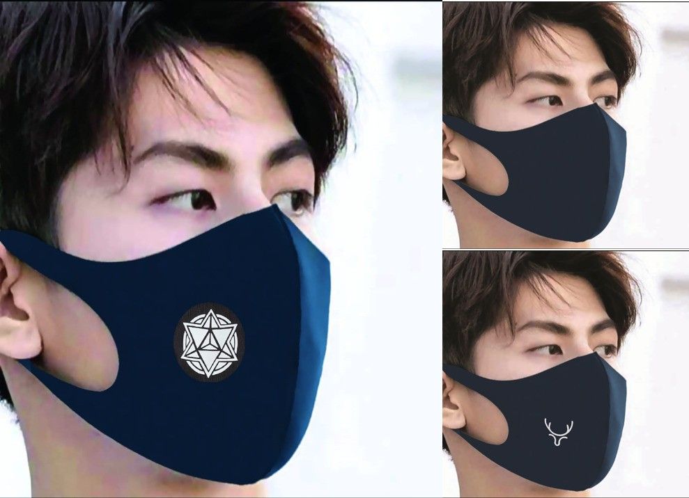 navy blue scuba mix logo 03pc Cloth Mask-image-4