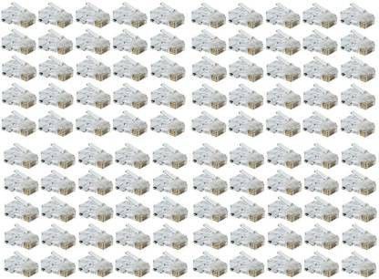 VISHNU VALLABH 100pcs RJ45 Connectors Modular 8 Pin Network Cable Plugs RJ-45 Adapter Crimps Network Interface Card (Crystal Clear, Gold Plated) Network Interface Card