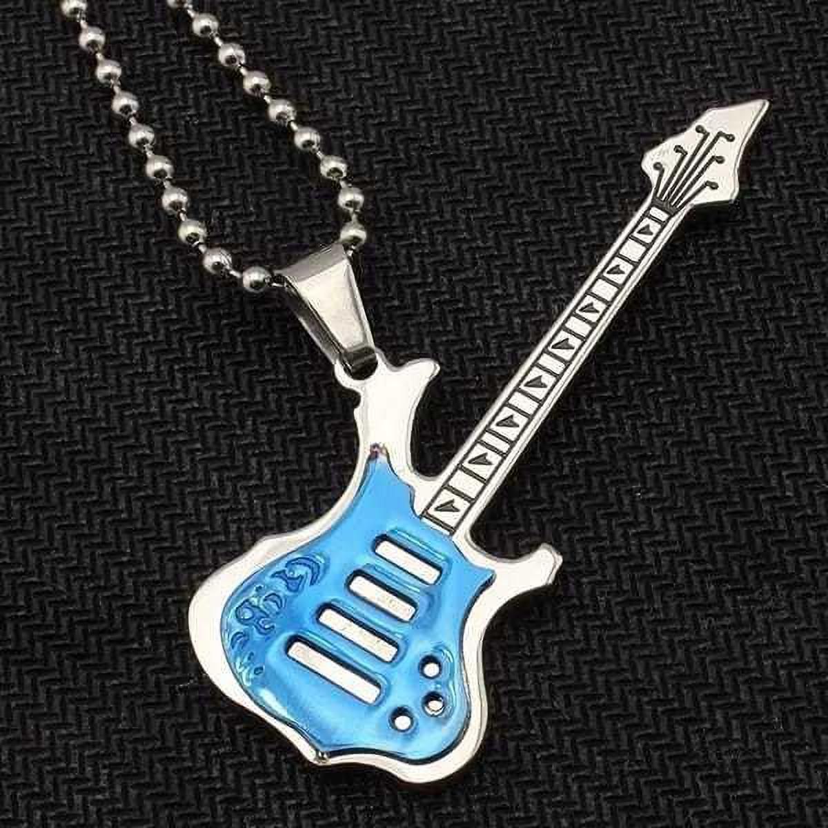 vien Music Punk Rock Guitar Jewelry Fashion Men Necklace Chain Guitar Shaped Blue-Silver Plated Beautify Hip Hop Pendant Necklace Zinc, Alloy Locket Set-picture-11
