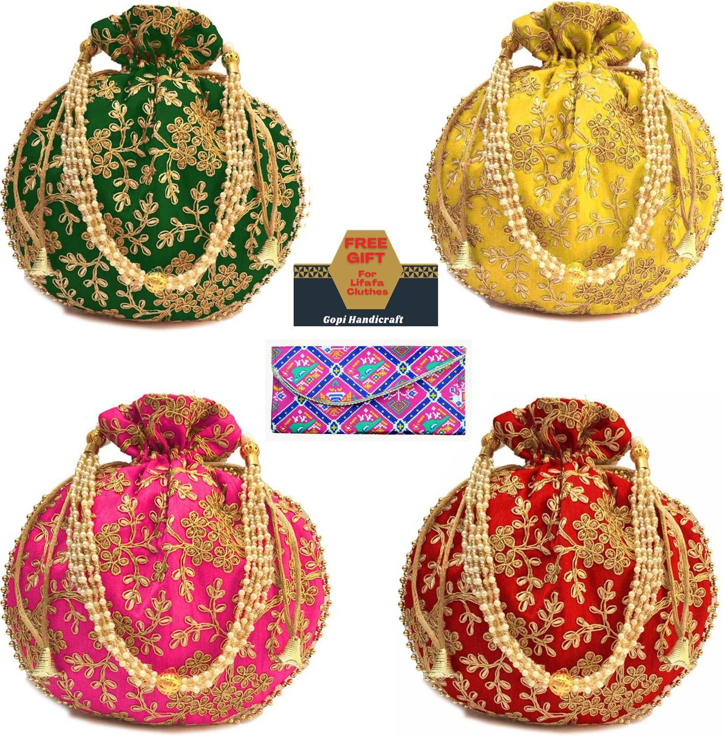 Women Pink, Gold, Green, Red, Multicolor Potli-image-16