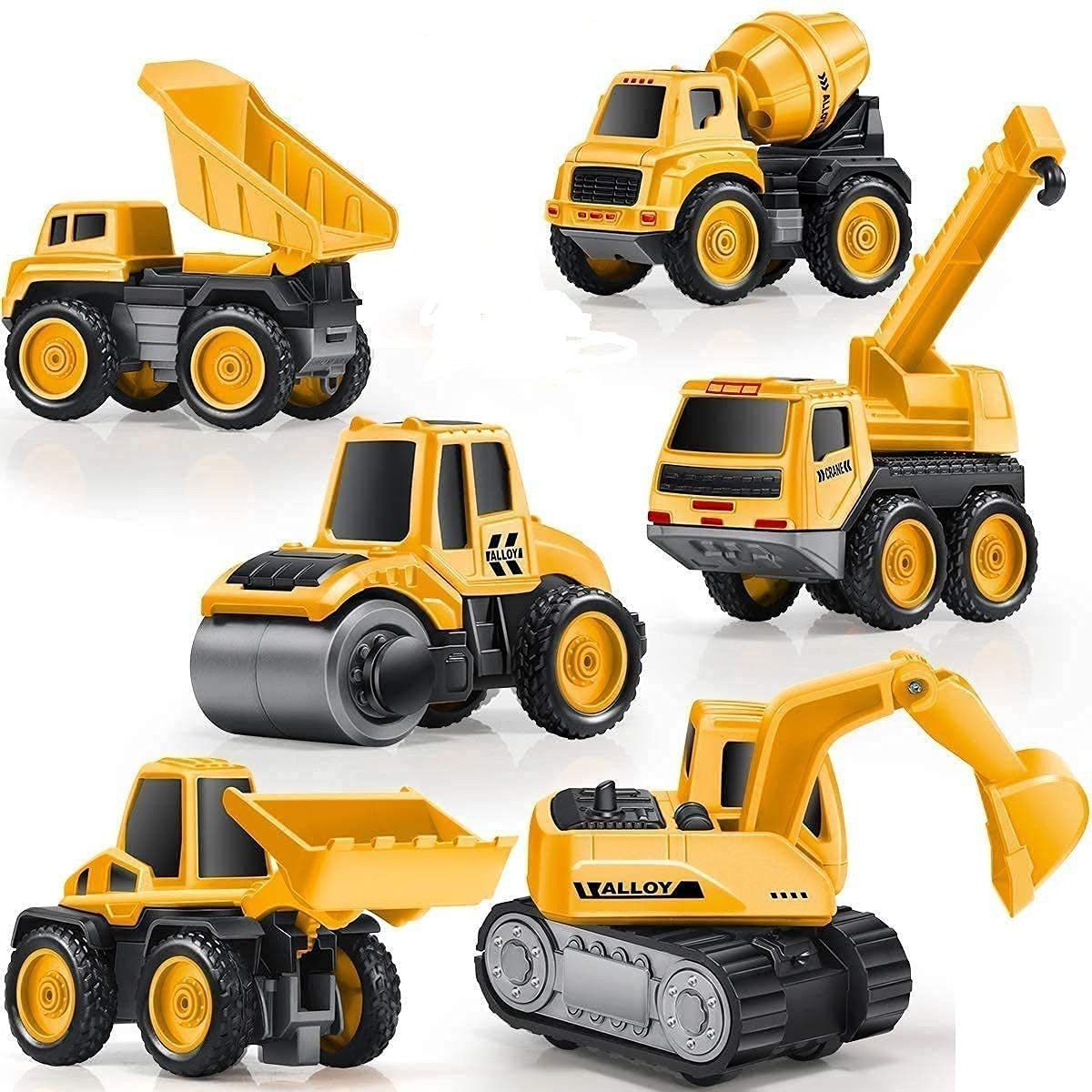 City Toy Car Builder ABS Plastic Construction Vehicle Dumper, JCB, Cement Mixer, Transport Truck, Garbage Truck, Container, Crane Set for Kids (Pack of 6 Pcs)-image-3