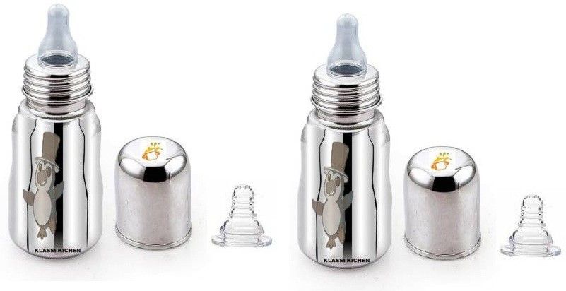 Stainless Steel Feeding Bottle New Born Baby- 304 Food Grade Steel BPA Free Stainless Steel Baby Feeding Bottle with 1 Extra Anti-Colic Silicon Nipples With Penguin Laser Print - 440-image-24