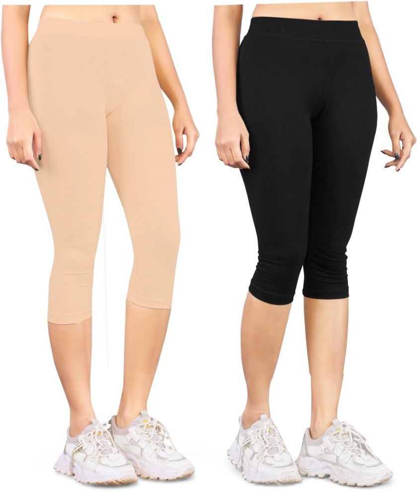 Women Black, Silver Capri