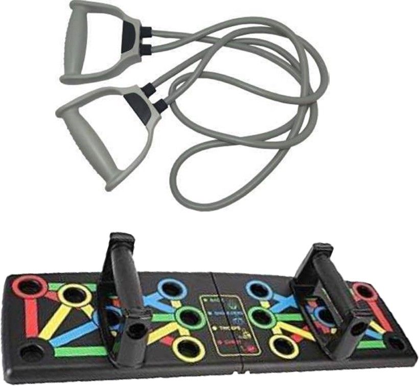 Push Up Board - Complete Push Up Training System Color-Coded Push-up Bracket Board Portable for Home Fitness Training with toning tube with D Handle for Exercise Workout Resistance Tube Fitness Accessory Kit Kit-image-36