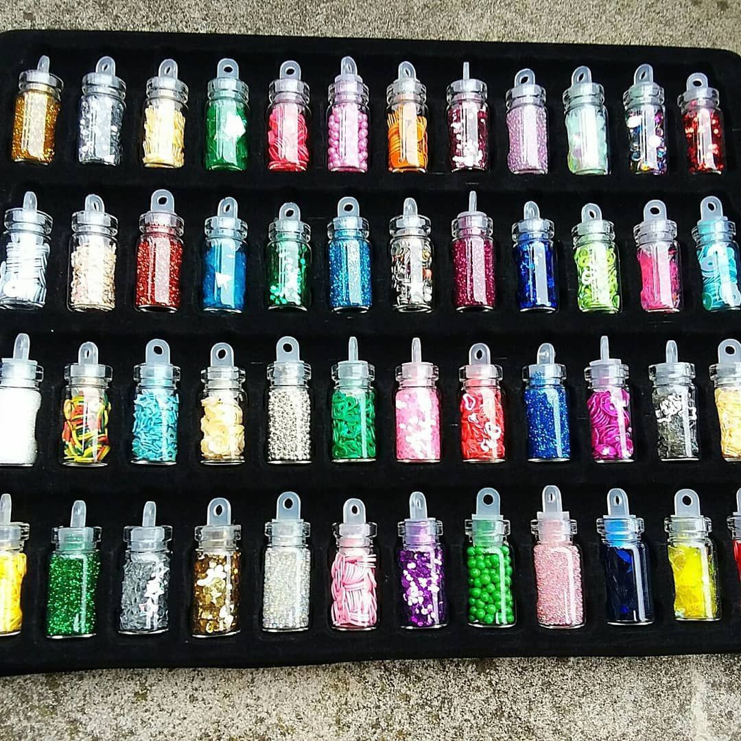 j & f Nail Crystal Powder 48 Mini Bottles Nail Art Decoration Set-picture-32
