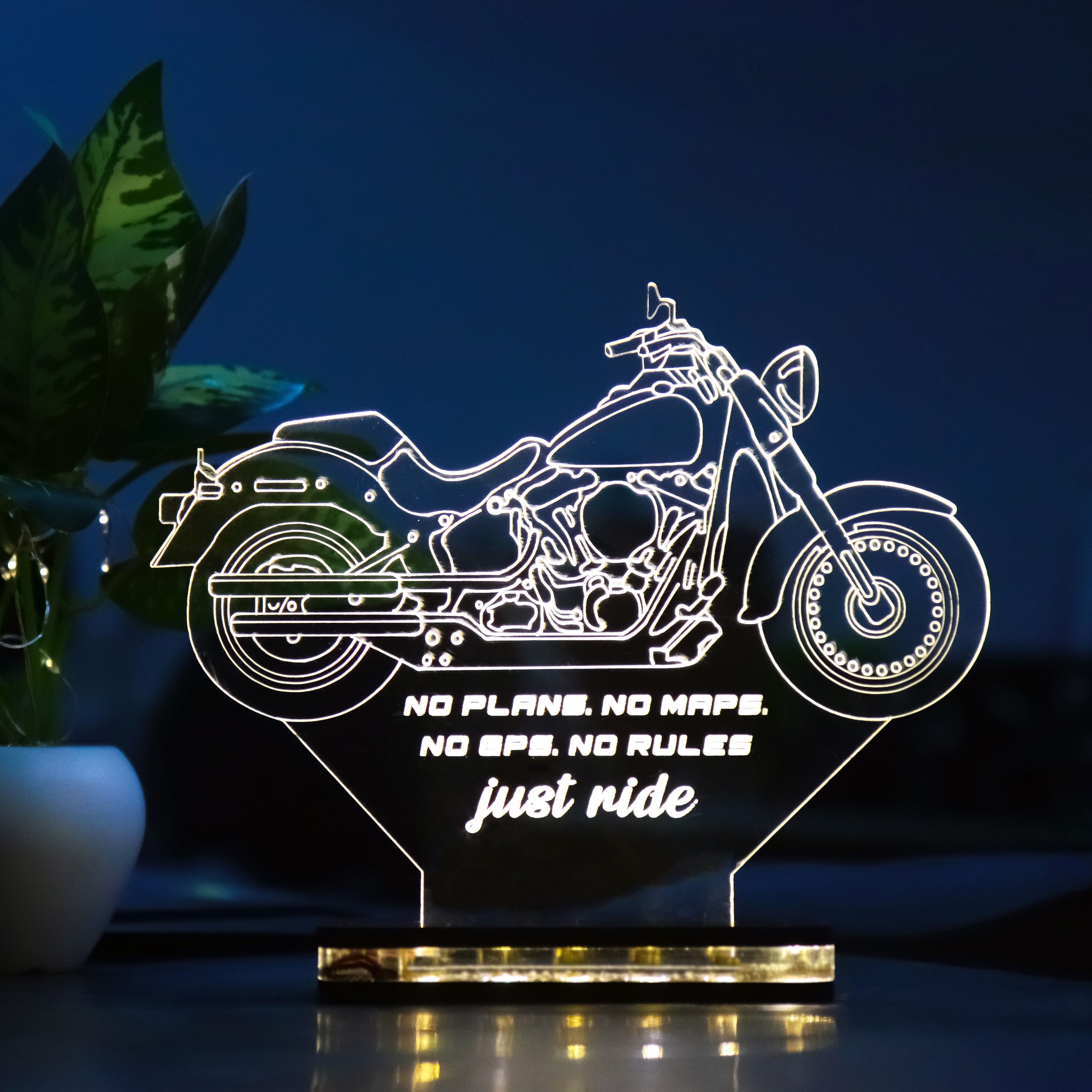 Personalized 3D Bike Acrylic 3D Illusion LED Lamp with Wooden Base & 12V 1amp Adapter Gift for Birthday (White Color) Table Lamp-image-23