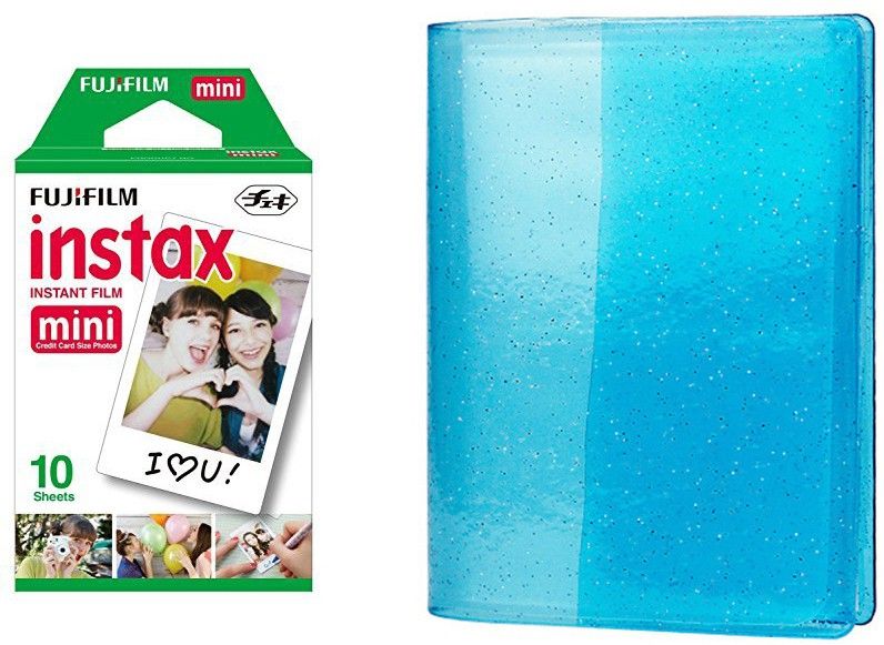 FUJIFILM Instax Mini 10x1 Sheets Instant Film with AM64 Sky Blue Album 64 Sheets Film Roll