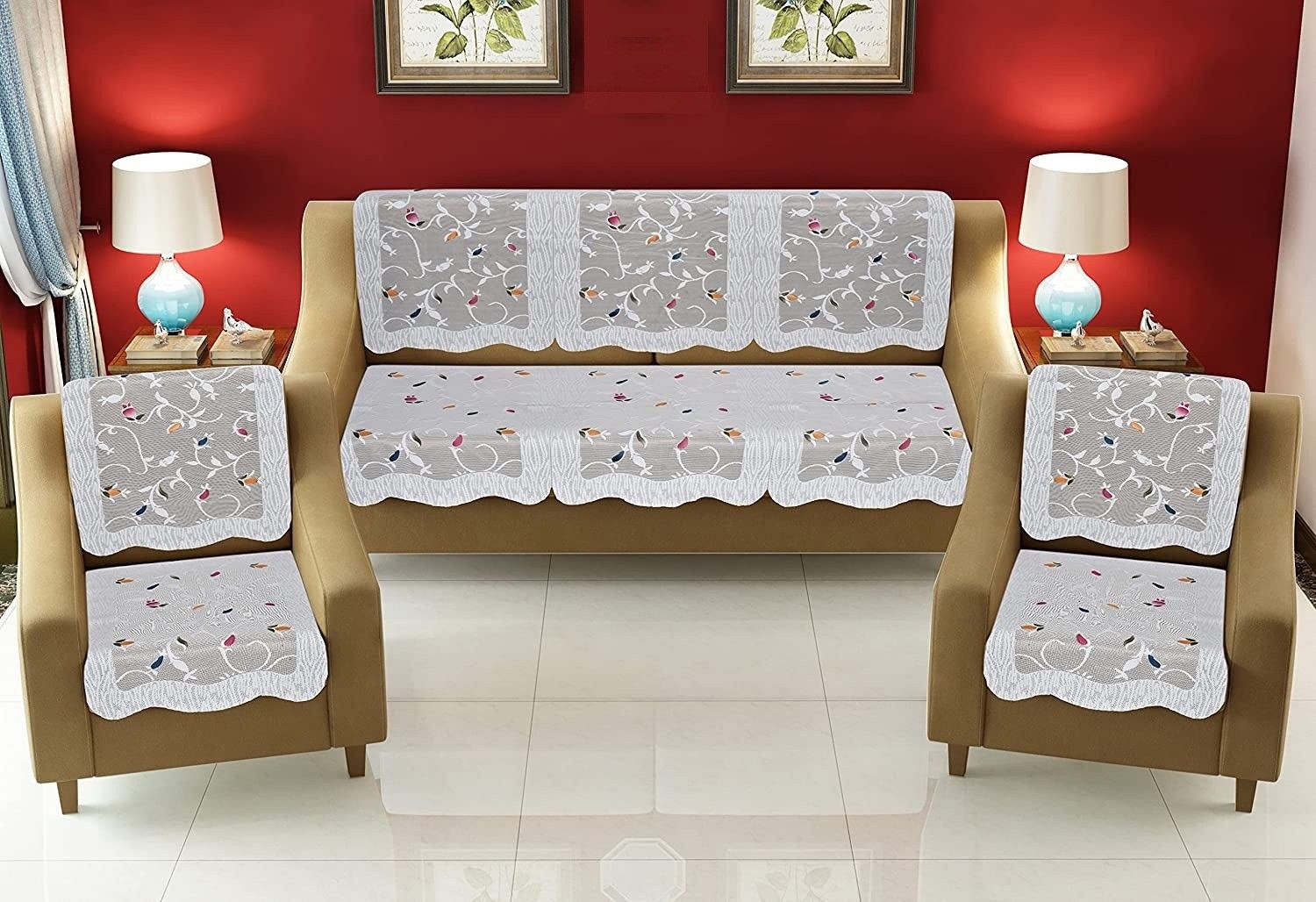 ag creations Sofa Covers Floral Design White Sofa Fabric-picture-15