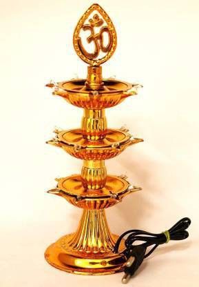 3 Layer Electric Gold LED Bulb Lights Diya/Deep/Deepak for Pooja/Puja/Mandir Diwali Festival Decoration Table Lamp-image-2