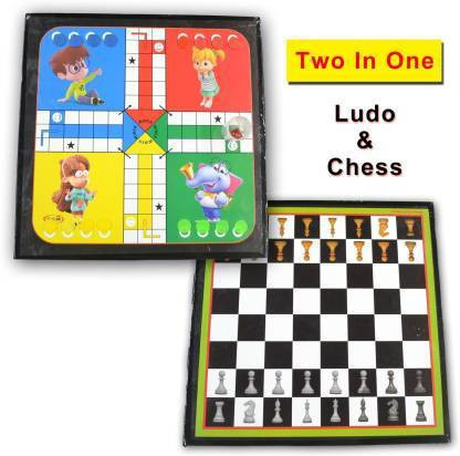 hyper Ludo +Chessman 2 in 1 Combo With One Set Of Plastic coin & Dice board Game Party 12 cm Chess Board image 1
