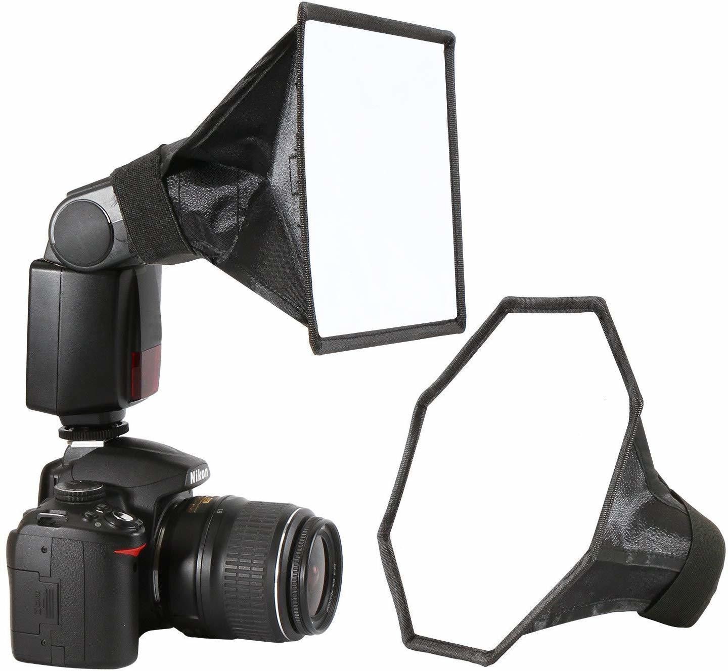 SUPERNIC Flash Diffuser Light Softbot Kit (Universal, Collapsible with Storage Pouch) - 8"/20cm Octagon Softbox + 8" x6"/20c15cm Softbot Set for Canon, Yonne and Nikon Speedlight Custom Flash Bracket-image-9