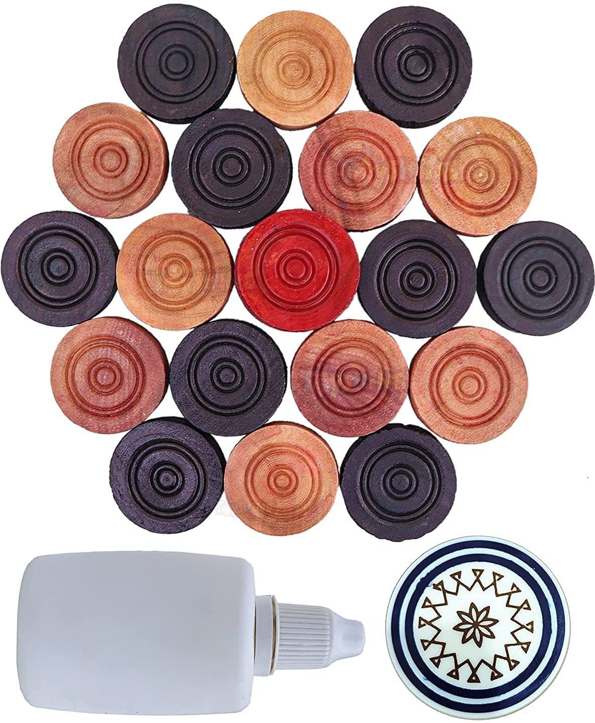 Carrom Playing Coins and Powder 24 Wooden Coins 1 Striker 1 Powder Carrom Pawns-image-37