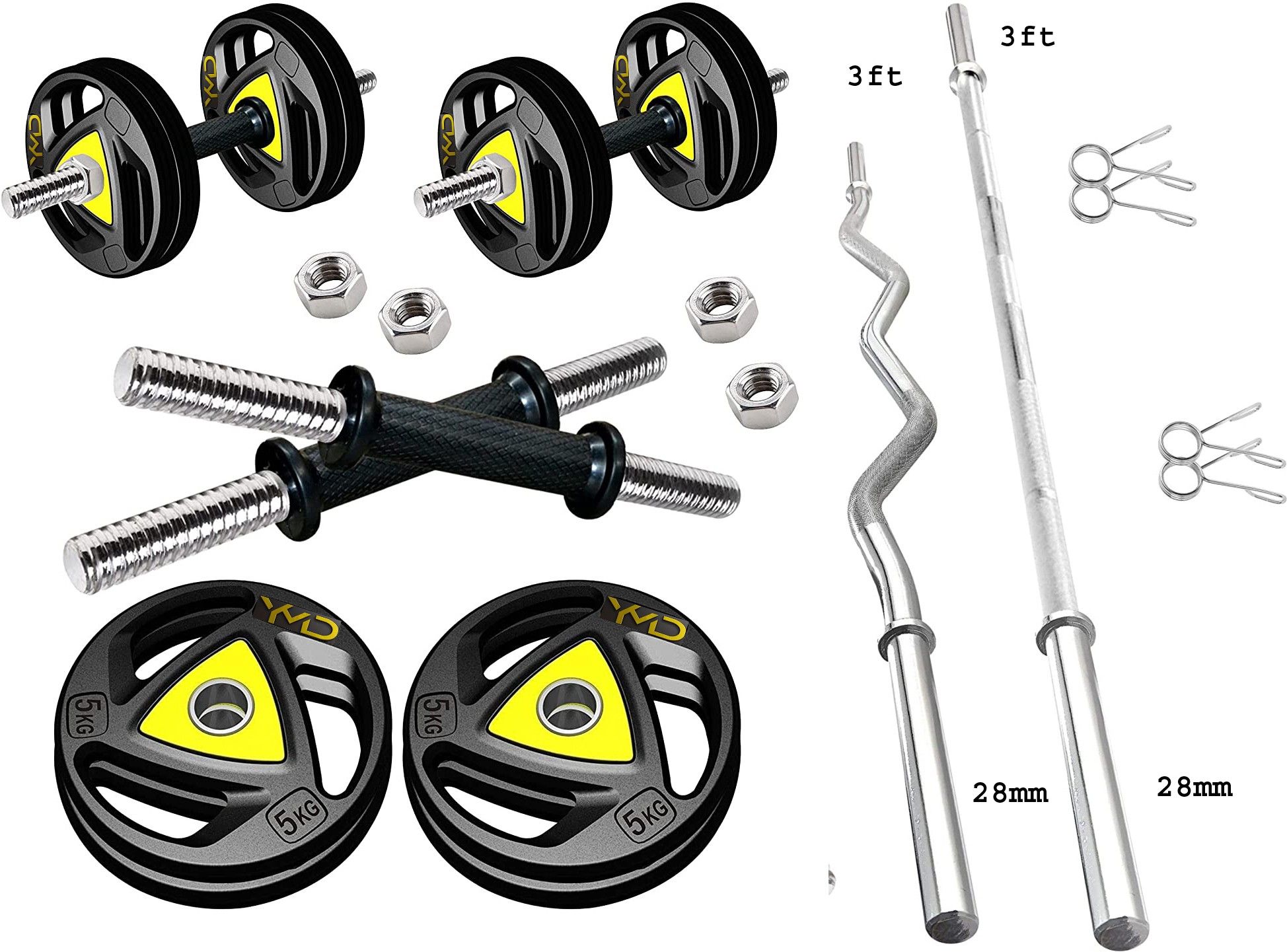 ymd 22 kg Metal Integrated Rubber Plates(5 KG x 4 = 20 KG) 3ft Curl and Straight Rod Home Gym Combo-picture-46