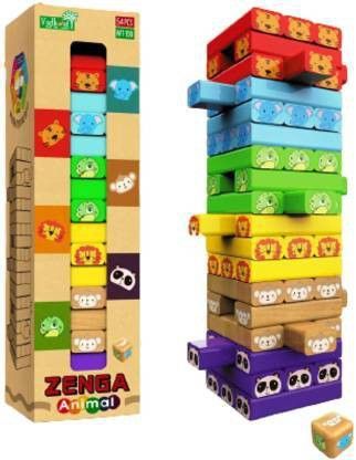 white popcorn Wooden Blocks 54 Pcs Colorful Wooden Tumbling Tower Zenga Game with Dices-picture-15