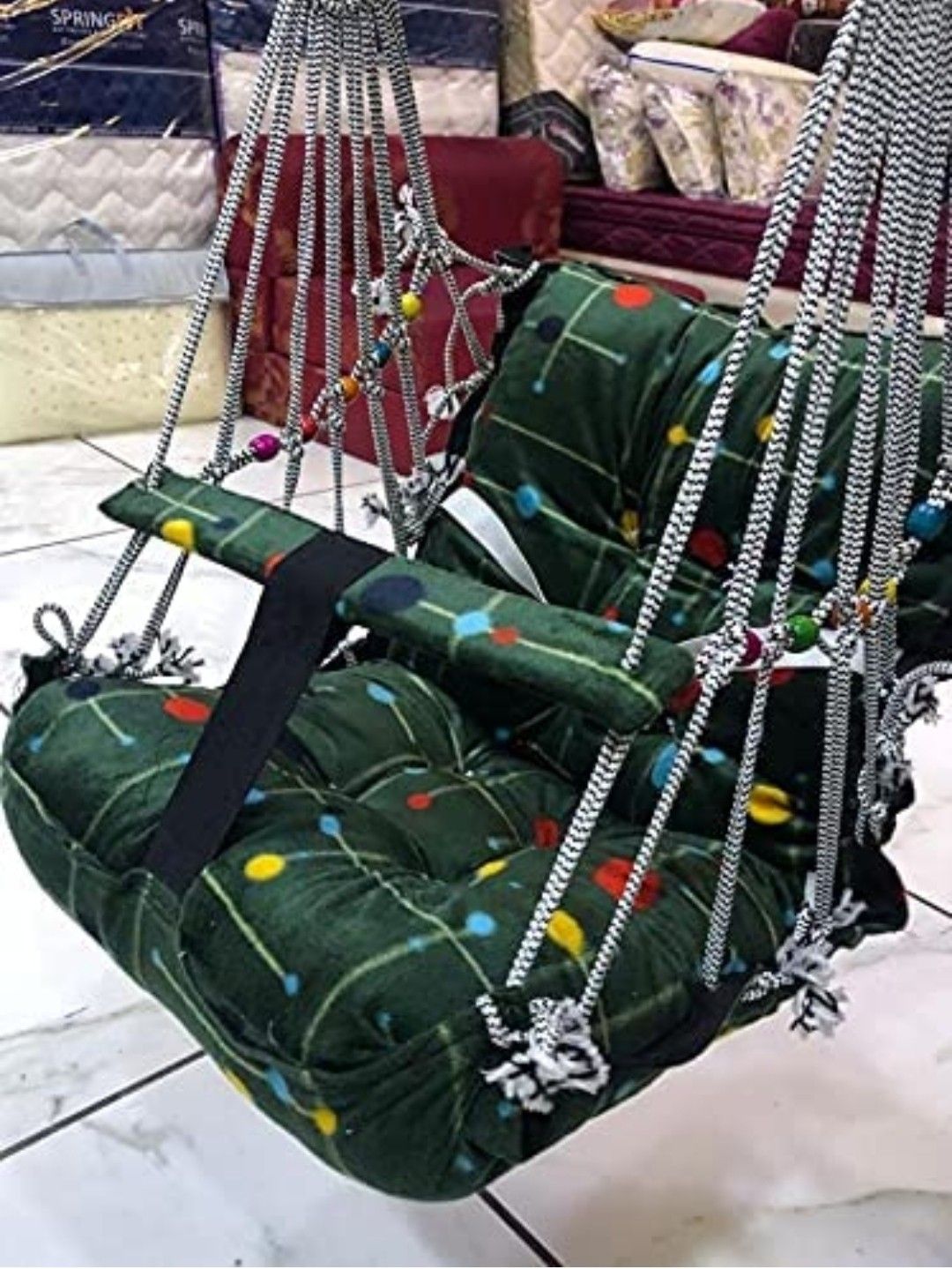 Cotton Swing Chair Folding and Washable, 1-8 Years with Safety Belt,Swing for Kids,Garden Jhula for Babies,Baby Hanging Swing Jula-Reliance Filling Material (Multi-Color) Swings