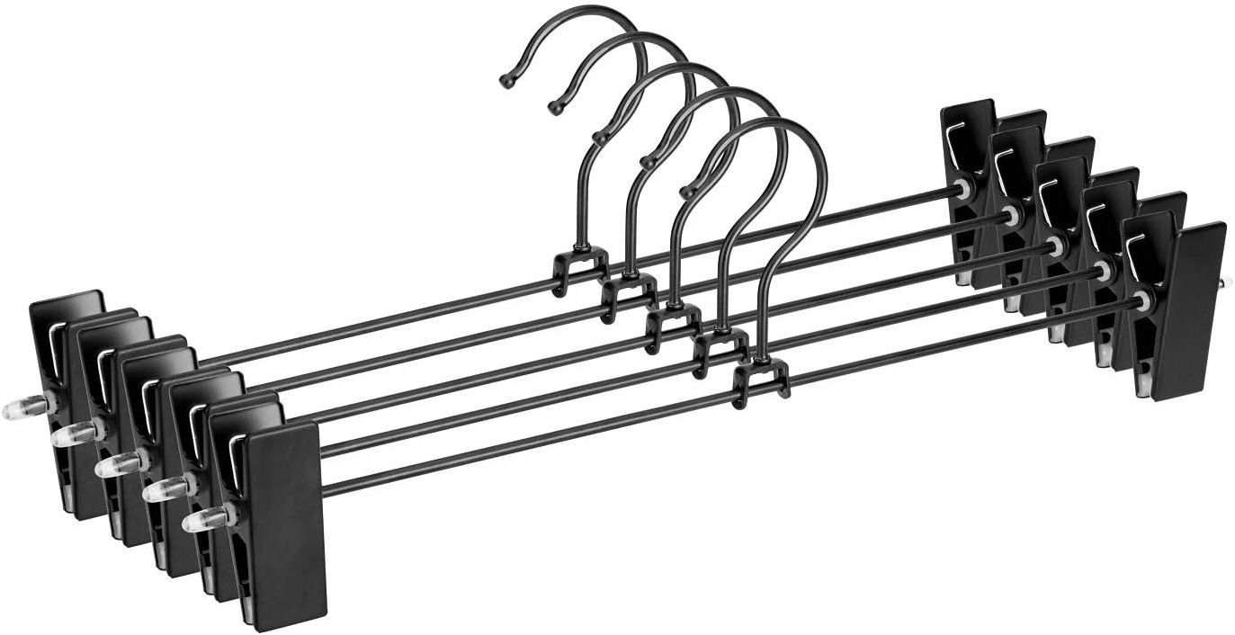 Heavy Duty Slim Pants Hangers_Ridged Non-Slip with Adjustable Pinch Clips(Plastic), 360-Rotating Chrome Swivel Hook, Steel Trousers Pack of 12 Hangers For Trousers-image-48