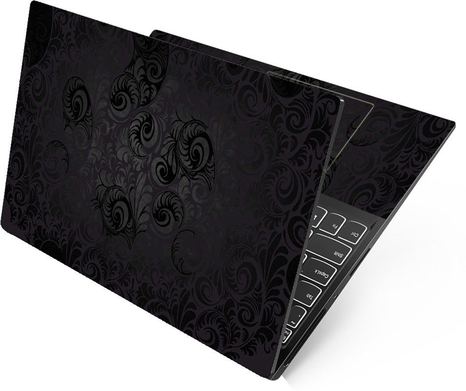 Techfit HD Printed Easy to Install Full Panel Laptop Skin/Sticker/Stretchable Vinyl/Cover for all Size Laptops upto 15.6 inch No Residue, Bubble Free - Blur Floral On Black Self Adhesive Vinyl Laptop Skin Compatible for 15.6 inch-image-1