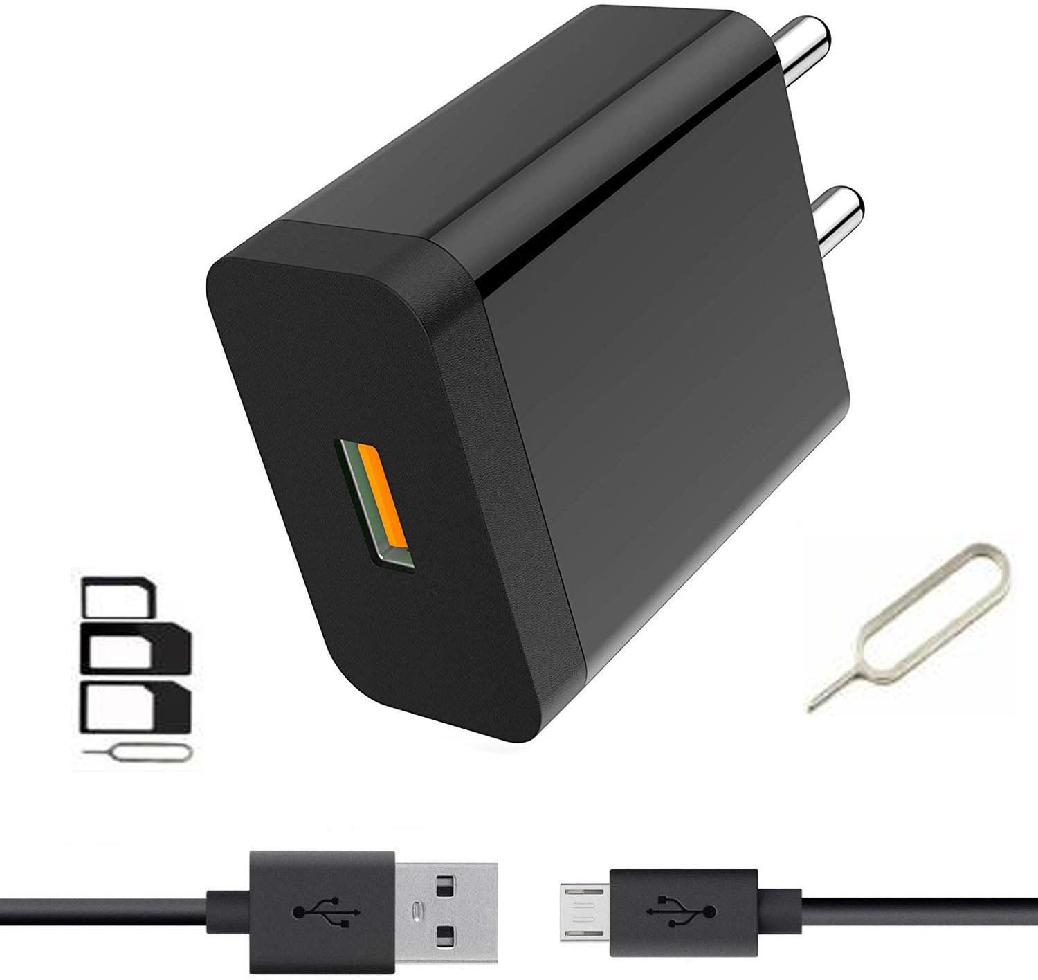 Wall Charger Accessory Combo for Xiaomi Redmi 6A Plus, Samsung Galaxy A7 (2018) / A 7, Realme 3i, Samsung Galaxy A10, Samsung Galaxy On8, Samsung Galaxy On5, Alcatel 3T 10, Samsung Galaxy J6+ / J 6 Plus, Xiaomi Redmi 4, realme 1, realme 2, realme 2 pro, realme 3, realme 3 pro, realme 3i, realme 4, realme 5, realme c1 2019, realme c1, realme c2, realme u1, Xiaomi Redmi Note 4, Xiaomi Redmi Note 5 Pro, Realme C15 / C 15, Asus Zenfone Max Pro M1, Oppo F11 Pro, Samsung Galaxy A7, Samsung Galaxy A7 Duos Charger 1 metre usb cable (white)-image-2