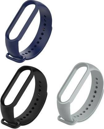 Asotai Soft Silicon Replacement Brand Strap For Mi Band 5 And Mi Band 6 Pack of 3 (black,navy blue,Grey) Smart Band Strap