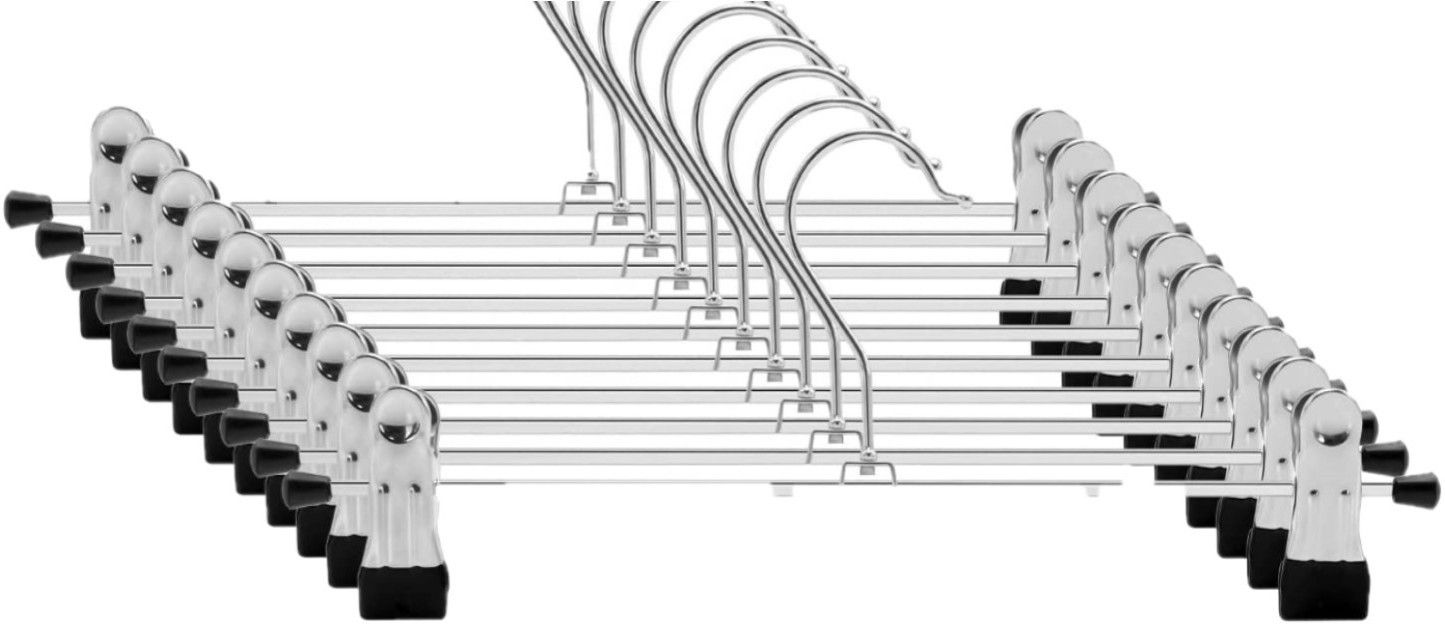 Heavy Duty Pants/Skirt Slim Hangers_Ridged Non-Slip with Adjustable Pinch Clips(Steel), 360-Rotating Chrome Swivel Hook Steel Trousers Pack of 6 Hangers ForTrousers-image-34