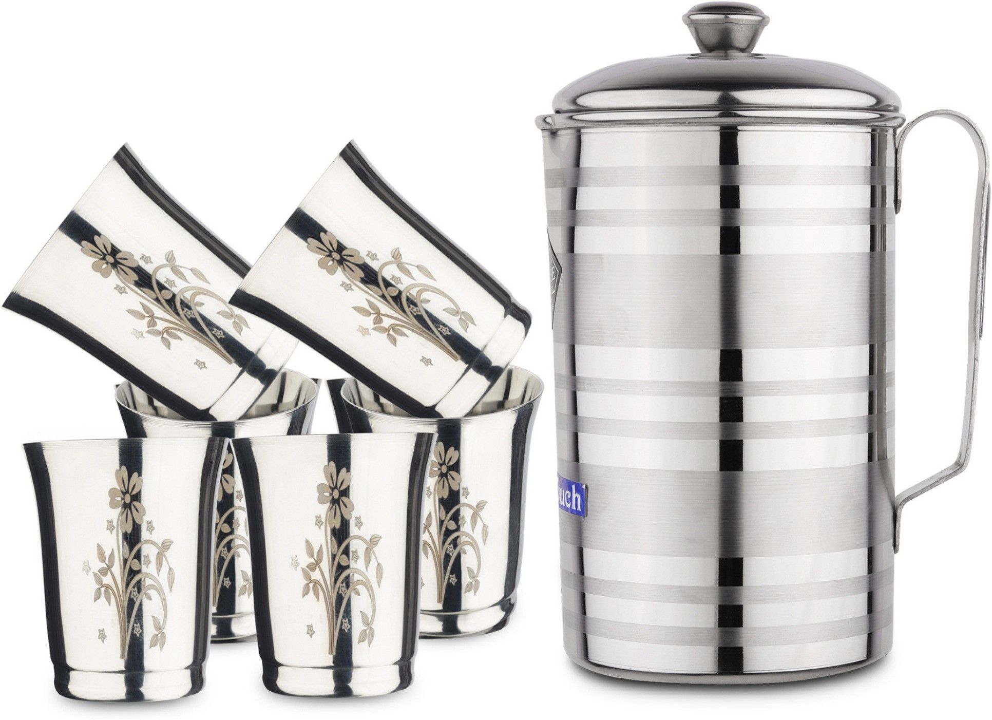 Stainless Steel Laser Print Jug and Glass Set ( Glass- 6 Pieces, Jug- 1.5 Ltr) Jug Glass Set-image-19