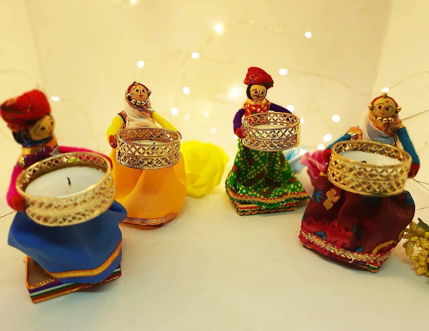 superior craft Rajasthani Handmade Puppet Style Tealight Candle Holder/ Tealight Holder/Candle Holder for Home/Office/Garden Decor Diwali| Christmas| Dussehra| New Year Set of 4 Candle Free (4 Pcs Puppet) Candle-picture-28