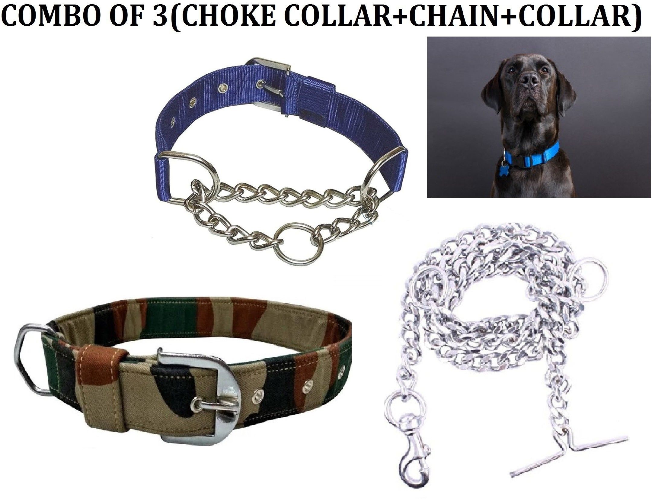 Premium Quality Dog Body Belt Choke Collar+Chain+Collar For All Large Breed Dogs.(Combo of 3) Dog Collar & Chain-image-28