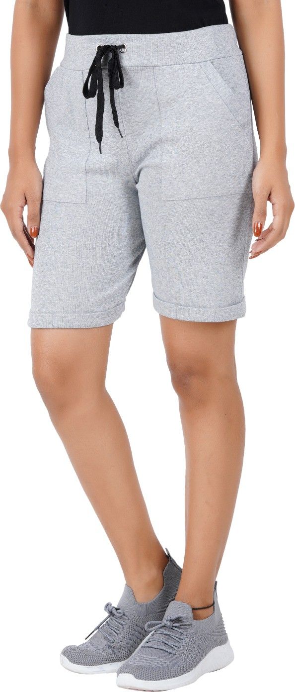 thirteen eleven Solid Women Grey Regular Shorts-picture-12