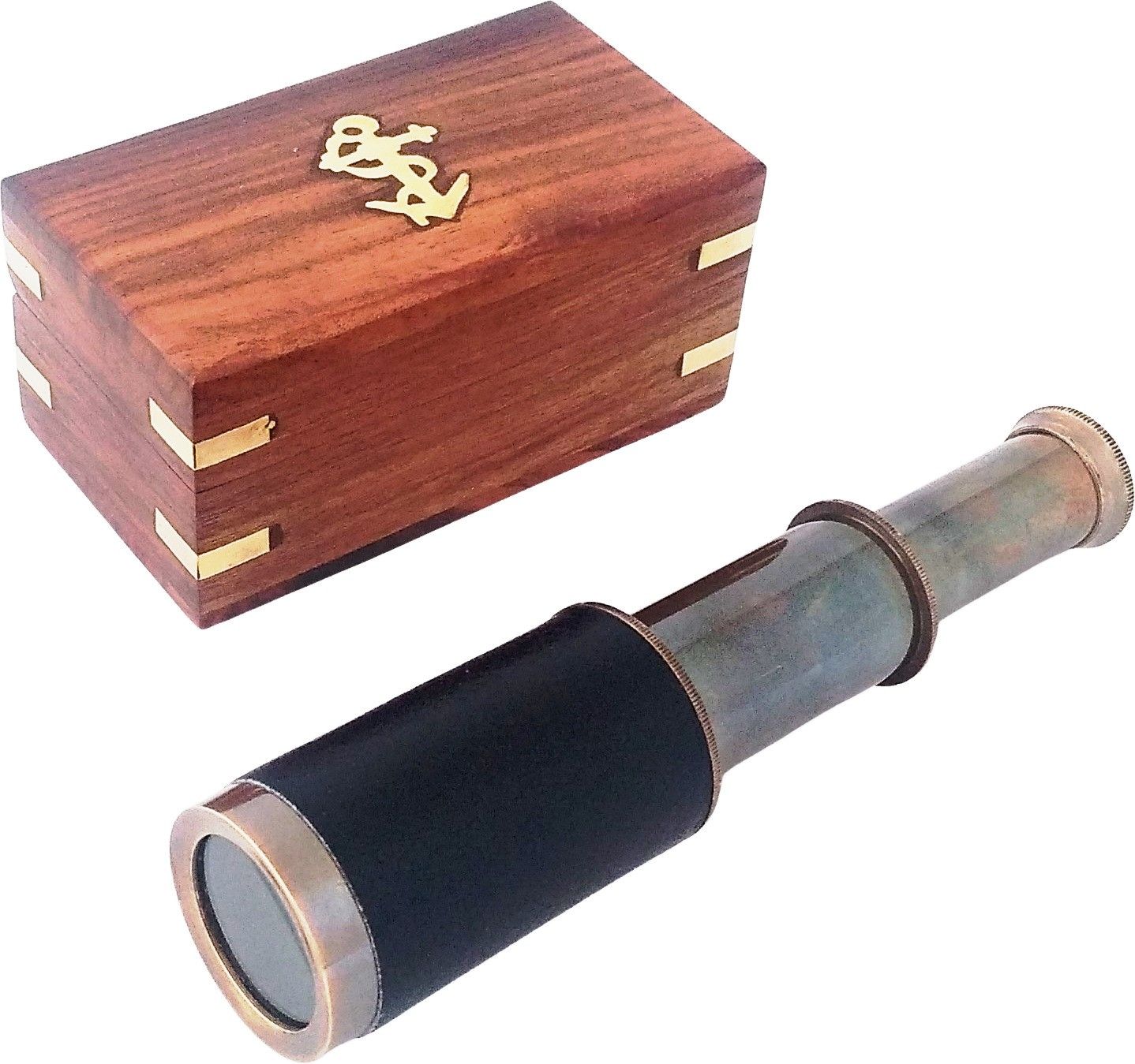 Shoptreed 6" Antique Black Brass Telescope with Wood Box - Pirate Navigation Collectible Catadioptric Telescope-image-15