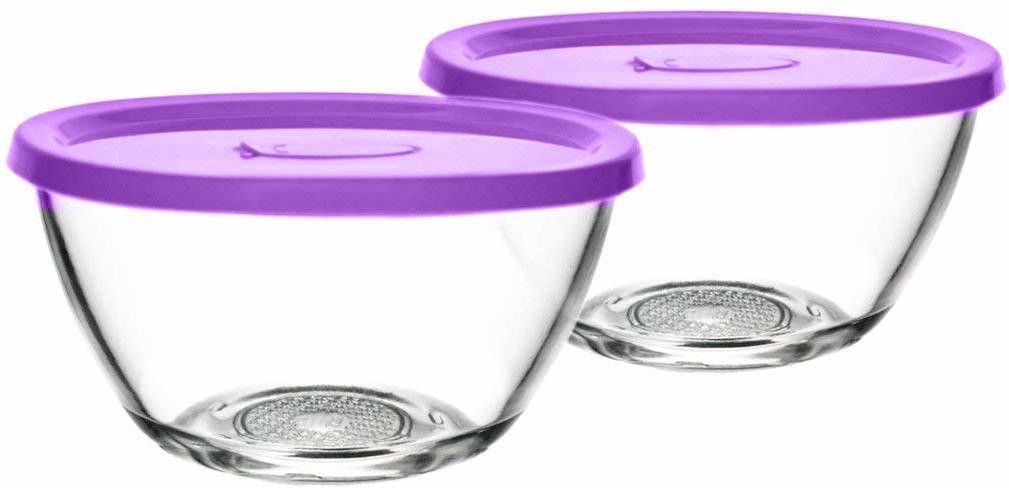 Glass Mixing Bowl Yera Polo Glass Mixing Bowl with Lid - 435 ml, Transparent Glass with Color Lid (Set of 2) (435 ml)-image-47
