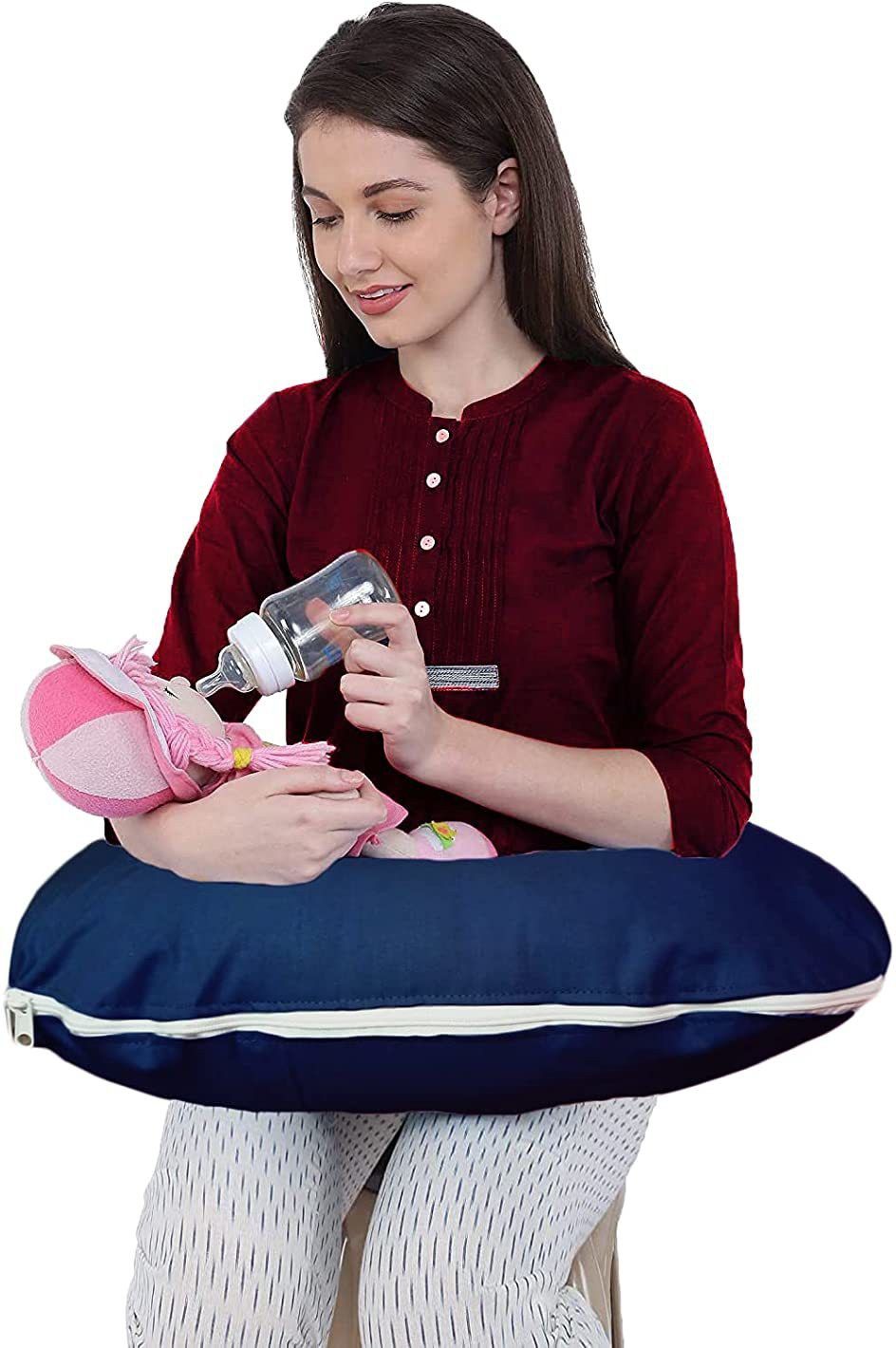 Breast feeding Recron Pillow, Removable coverwith Zip, Buckle Adjust,Navy Blue Breastfeeding Pillow