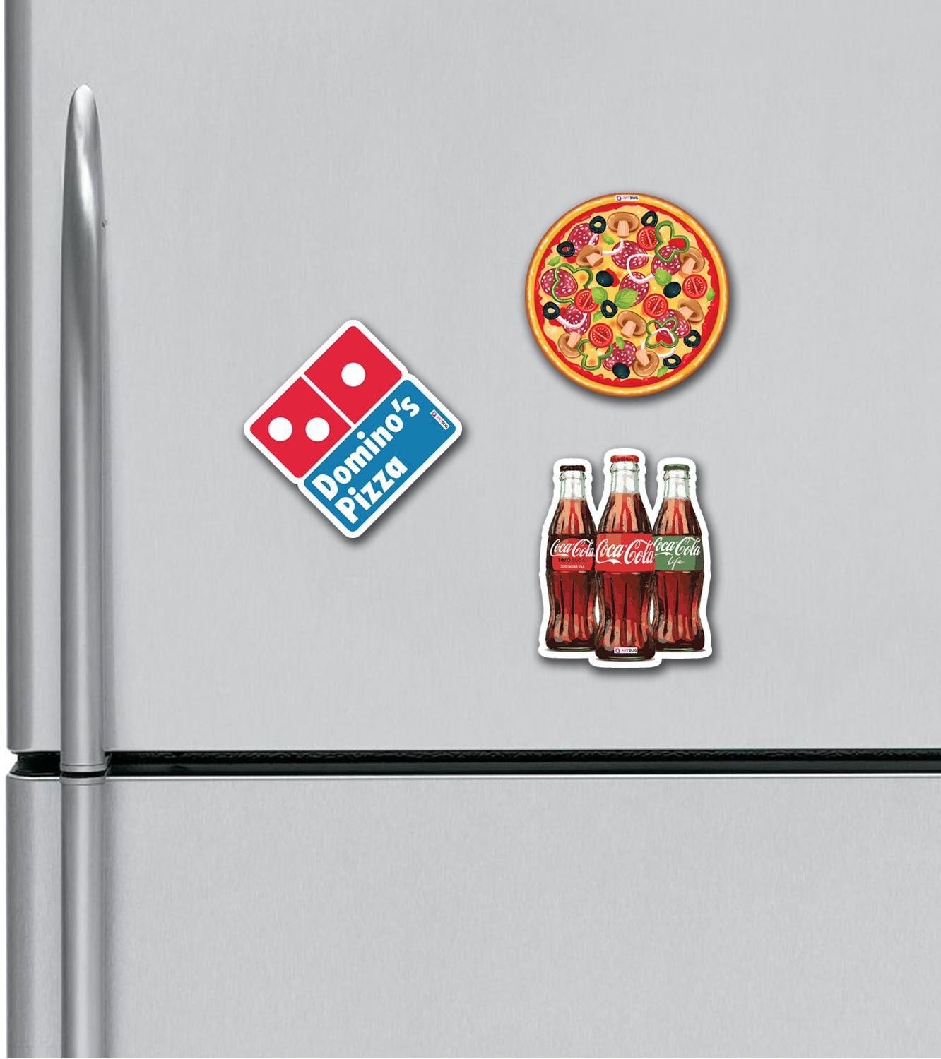 artbug Domino's, Pizza, Coco Cola, HD Quality, Multipurpose Fridge Magnets Combo, for Home, Kitchen and Office Decoration, (Pack of 3) Fridge Magnet Pack of 3-picture-4