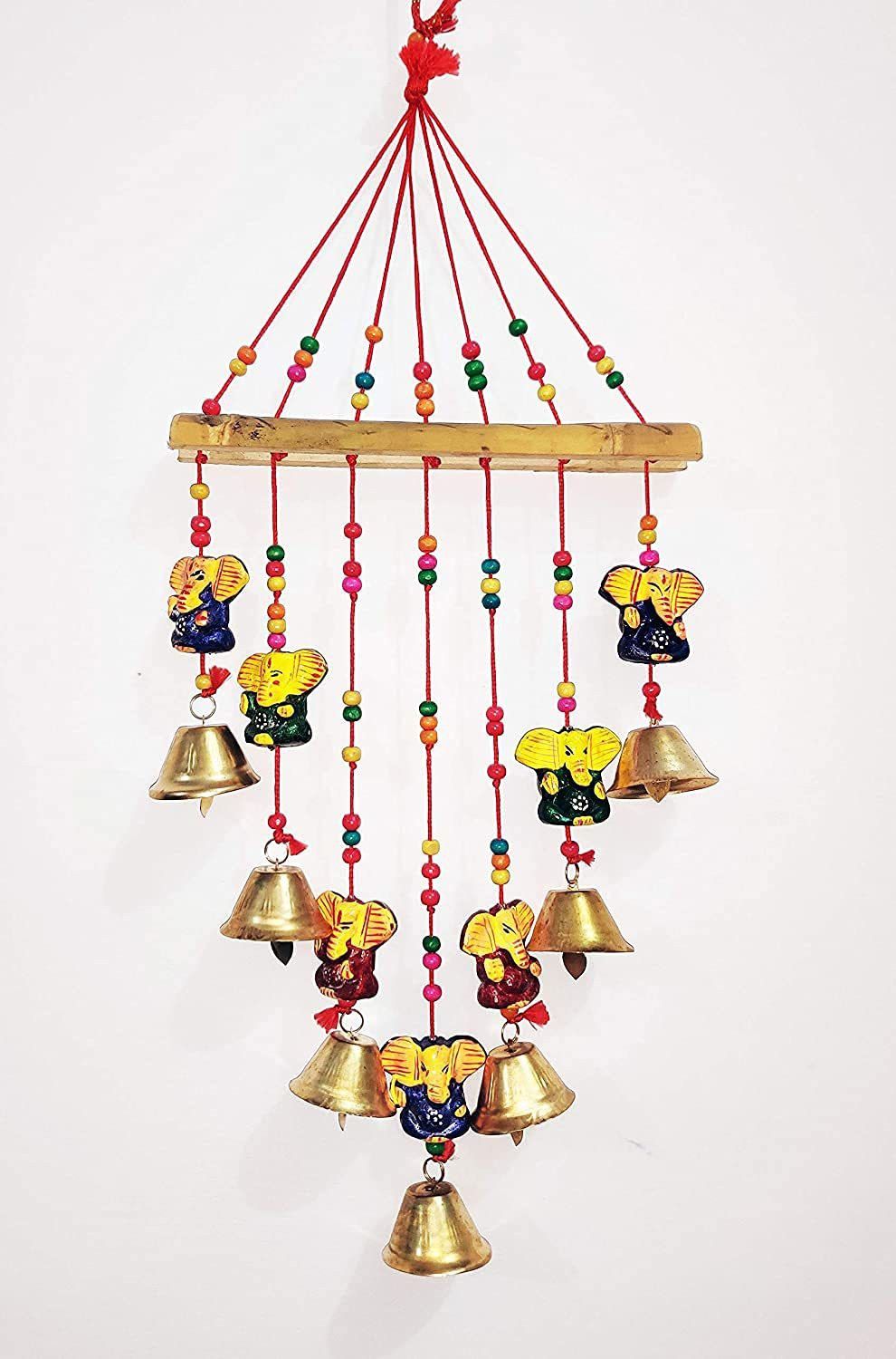 Rajasthani Colorful Wooden Ganesha Wind Chime Wall Hanging | Window Hanging | Garden Hanging | Ideal for Office, Home & Garden Decor I Interior Decoration Items I Home Decor I Diwali home decor with sound Wood Windchime-image-49