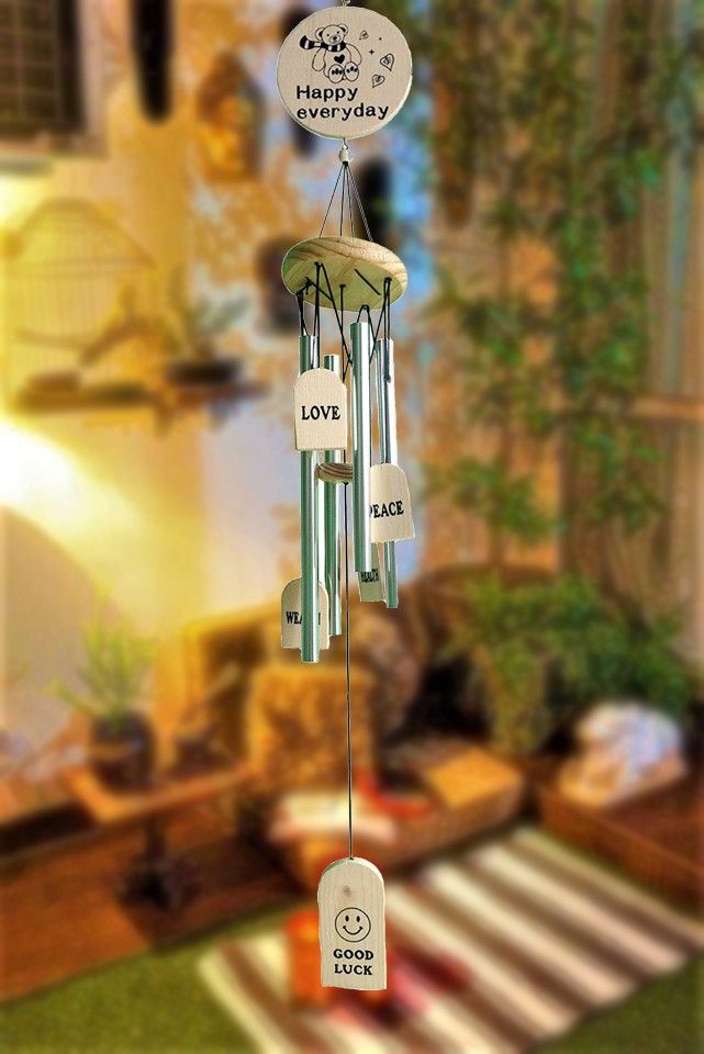 Good Luck Wooden Wind Chimes for Home Balcony Garden Positive Energy, Home Decor Wood, Aluminium Windchime-image-43