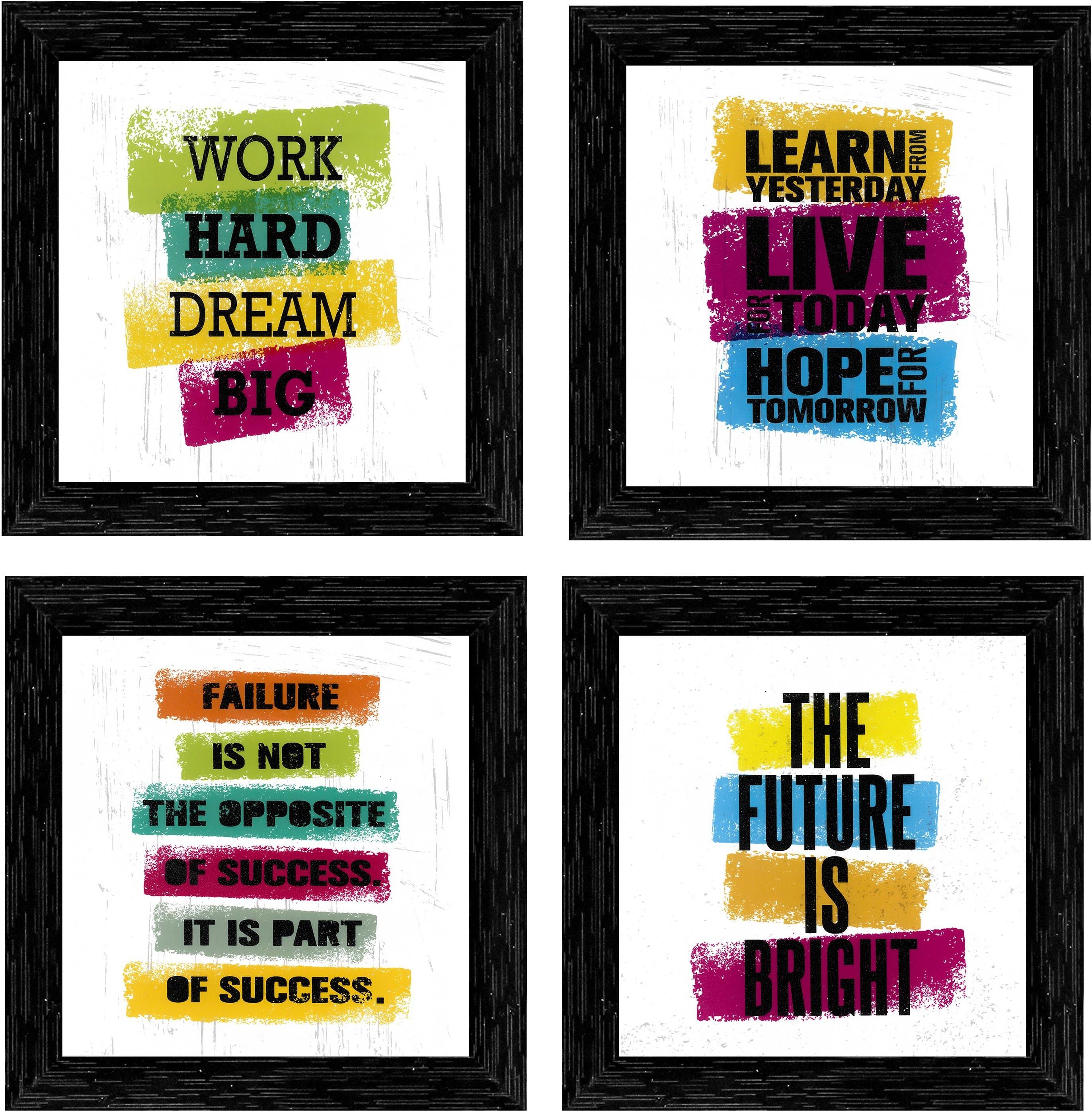 Set of 4 Motivational Office Decor Framed Wall Hanging Laminated Paintings Matt Art Prints 9.5 inch x 9.5 inch each without Glass (2131BK) Digital Reprint 19 inch x 19 inch Painting-image-1