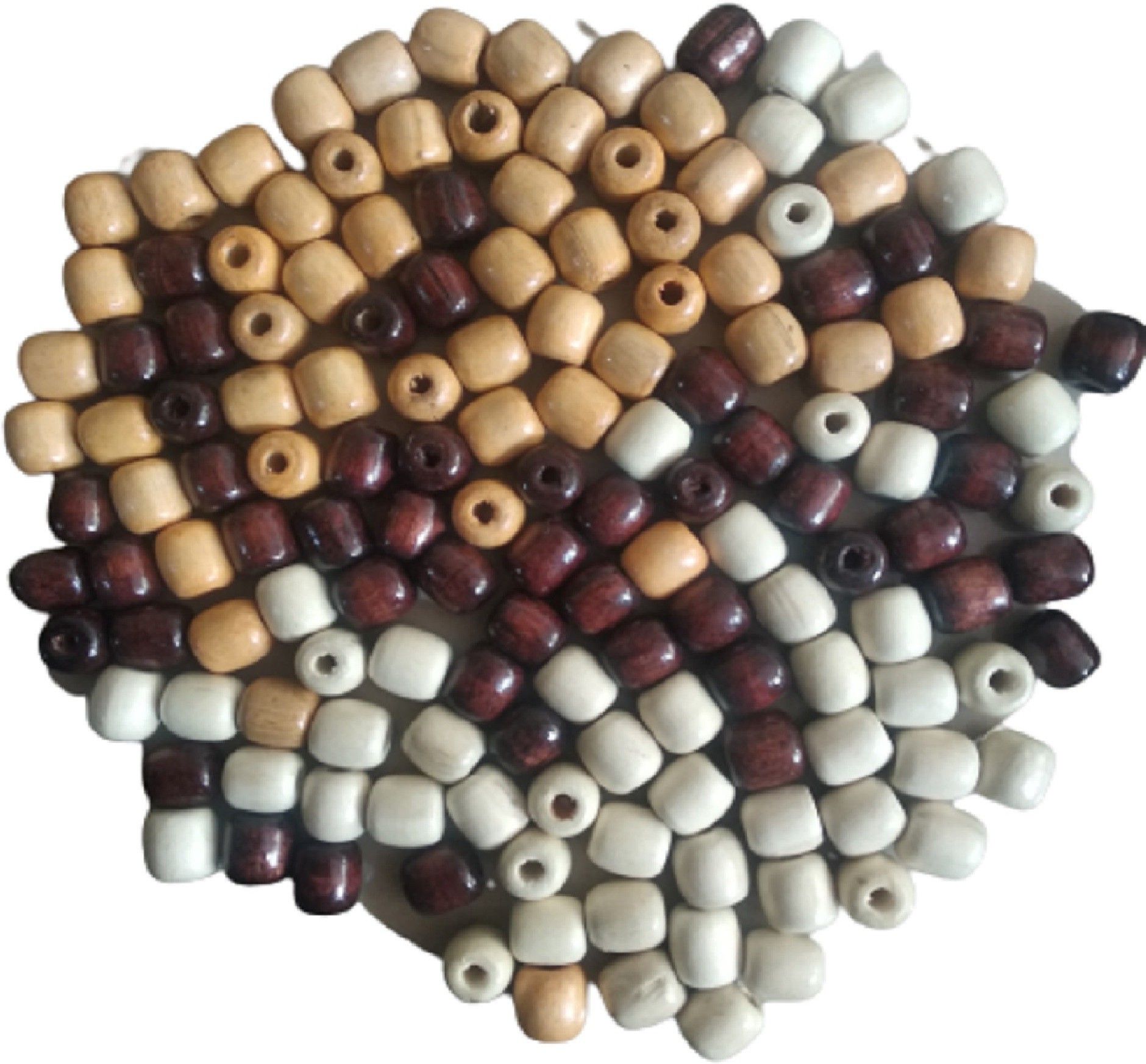 150 Pcs. 16x17 mm Beige, Brown, White Tri Colors Mix Big Hole Wooden Beads for Craft, Jewellery Making, Macrame , Kids, DIY Craft ,Decoration and Multipurpose(6 mm Hole,Beige,Brown,White Colors)-image-6