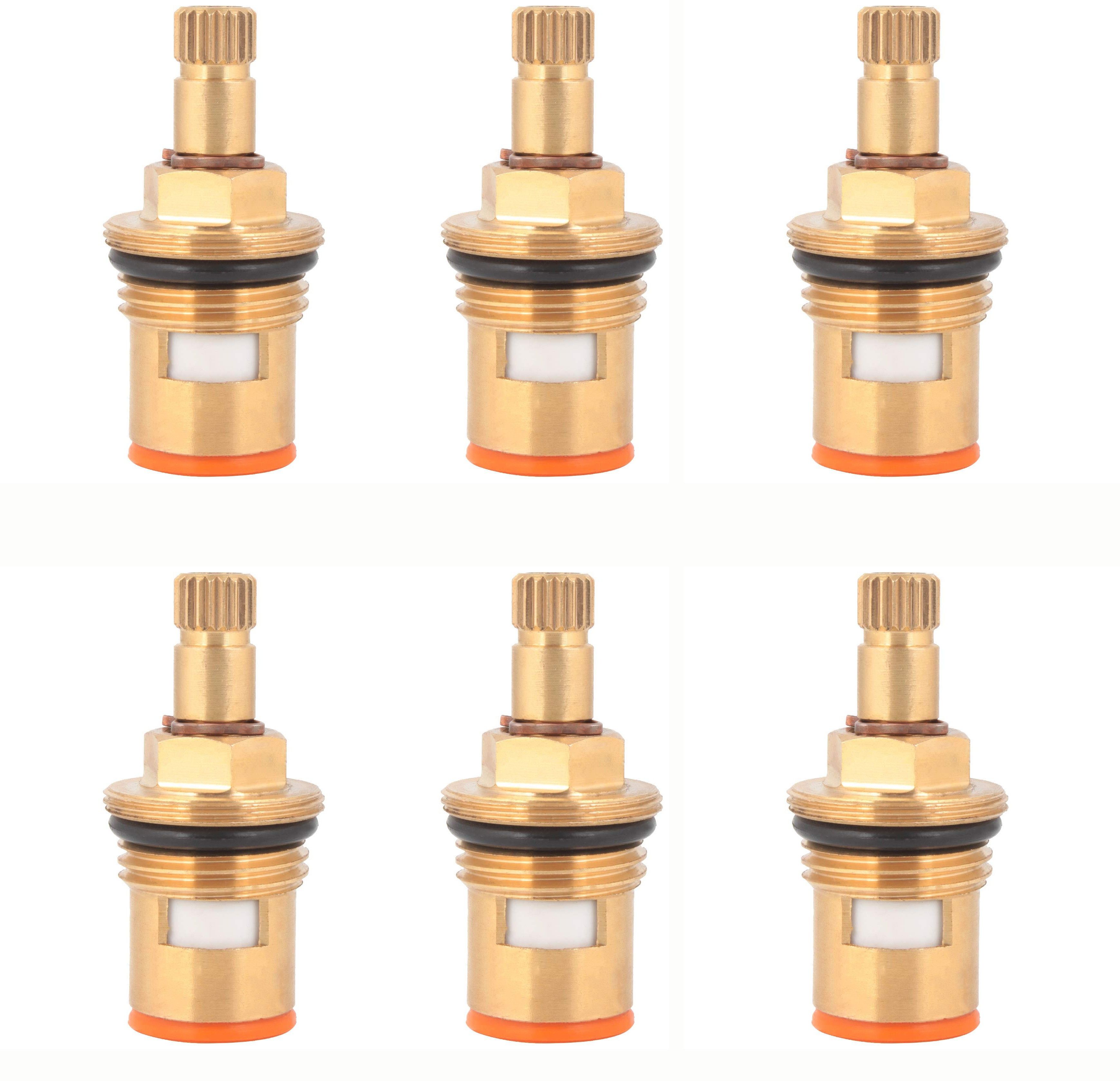 1/2 Inch (15MM) Brass Ceramic Disc Fitting Cartridge Quarter Turn Faucet Valve for Hot and Cold Bathroom Kitchen Tap / Ceramic Disc Spindle Tap Inner Part Fitting Cartridge / Spare Part for Taps Repairing / Standard Size Spindle Disc Faucet Spindle, Pack Of 6 Faucet Spindle-image-30