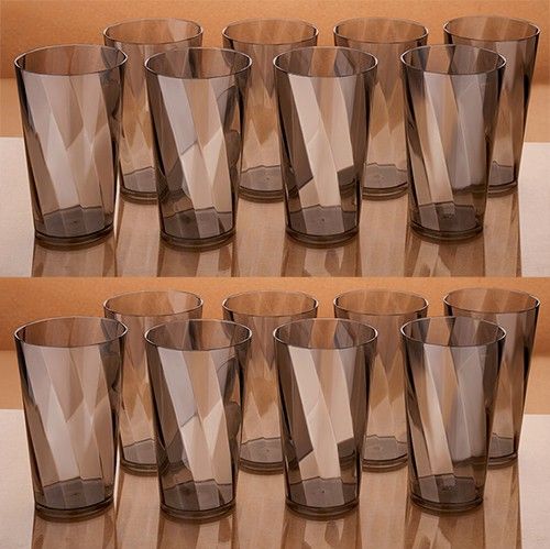 (Pack of 16) TWISTER GLASS For Water Juice Beer Wine Platic Classic Black Set Of 16 Glass Set Glass Set Water/Juice Glass