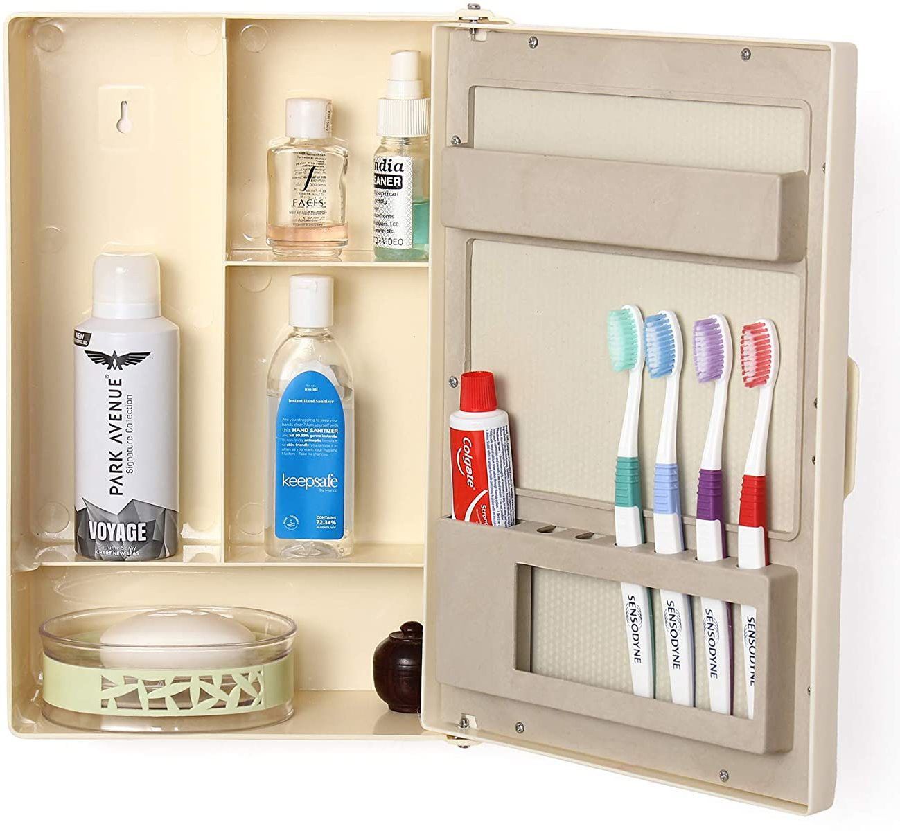 Bathroom Cabinet With Mirror Door Plastic Wall Shelf-image-49