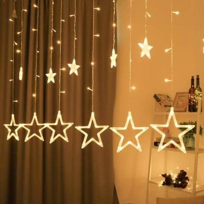 98 inch Yellow, Gold Rice Lights Star Warm white LED Light Curtain for Diwali and christmas Decoration (Pack of 1) Chain Silicone Light Hanging Chain Rod