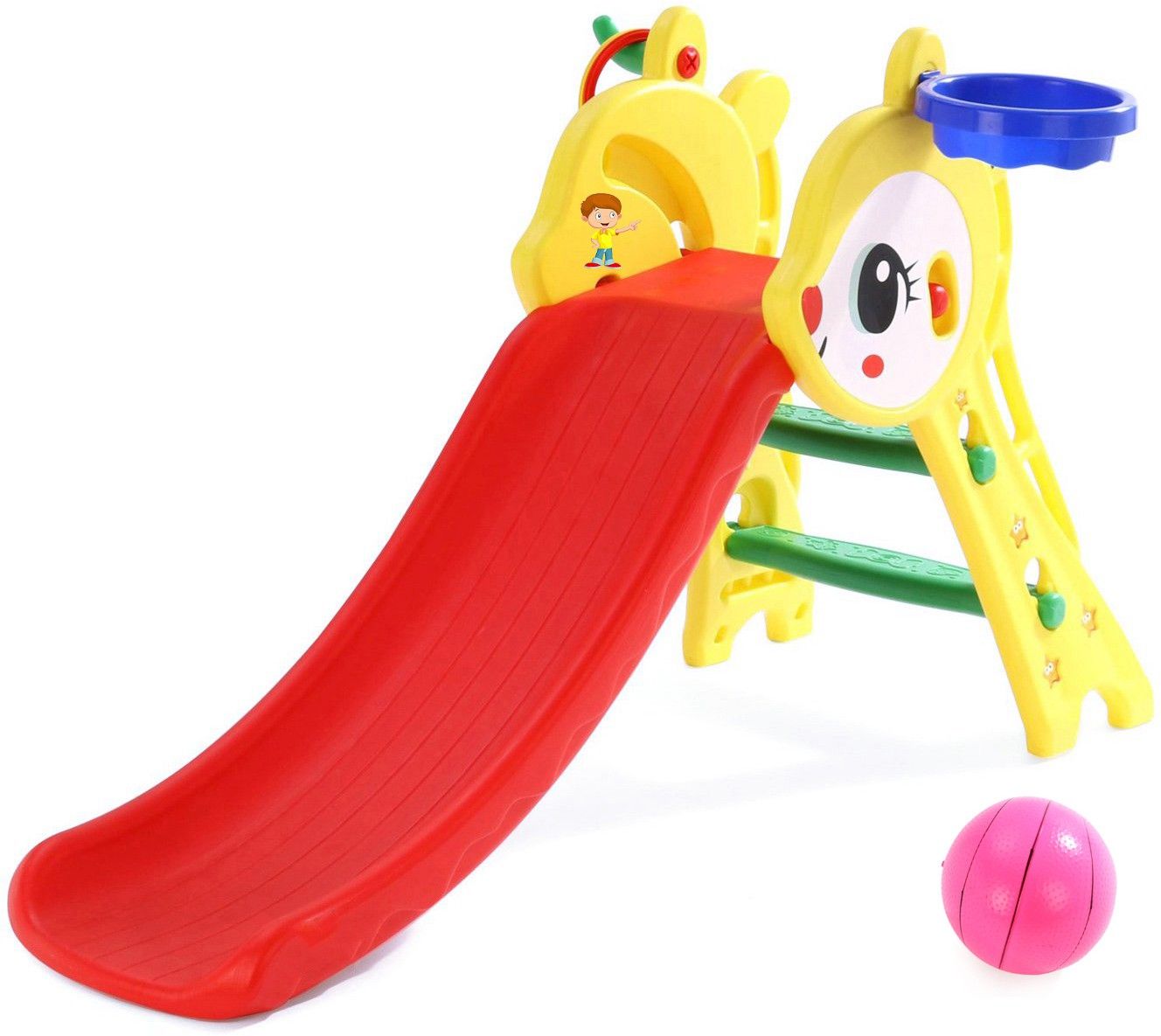 Foldable Baby Garden Rabbit Slide for Kids with Basketball Hoop and Ring Hoopla