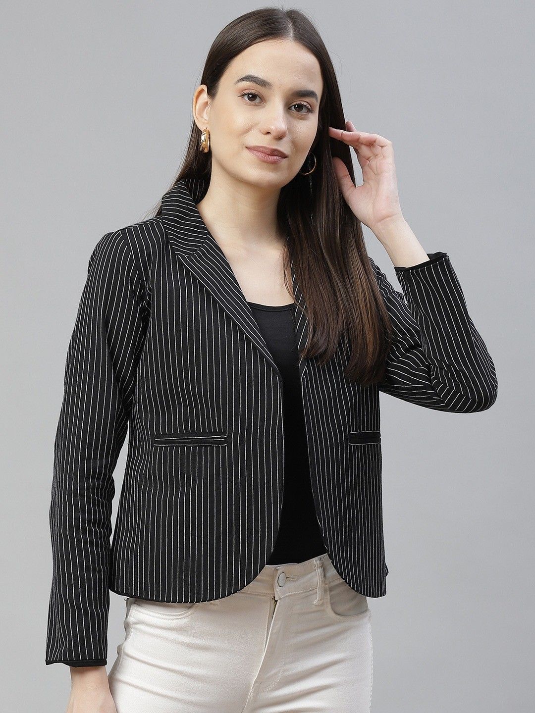 cottinfab Women Striped Single Breasted Casual Blazer-picture-14