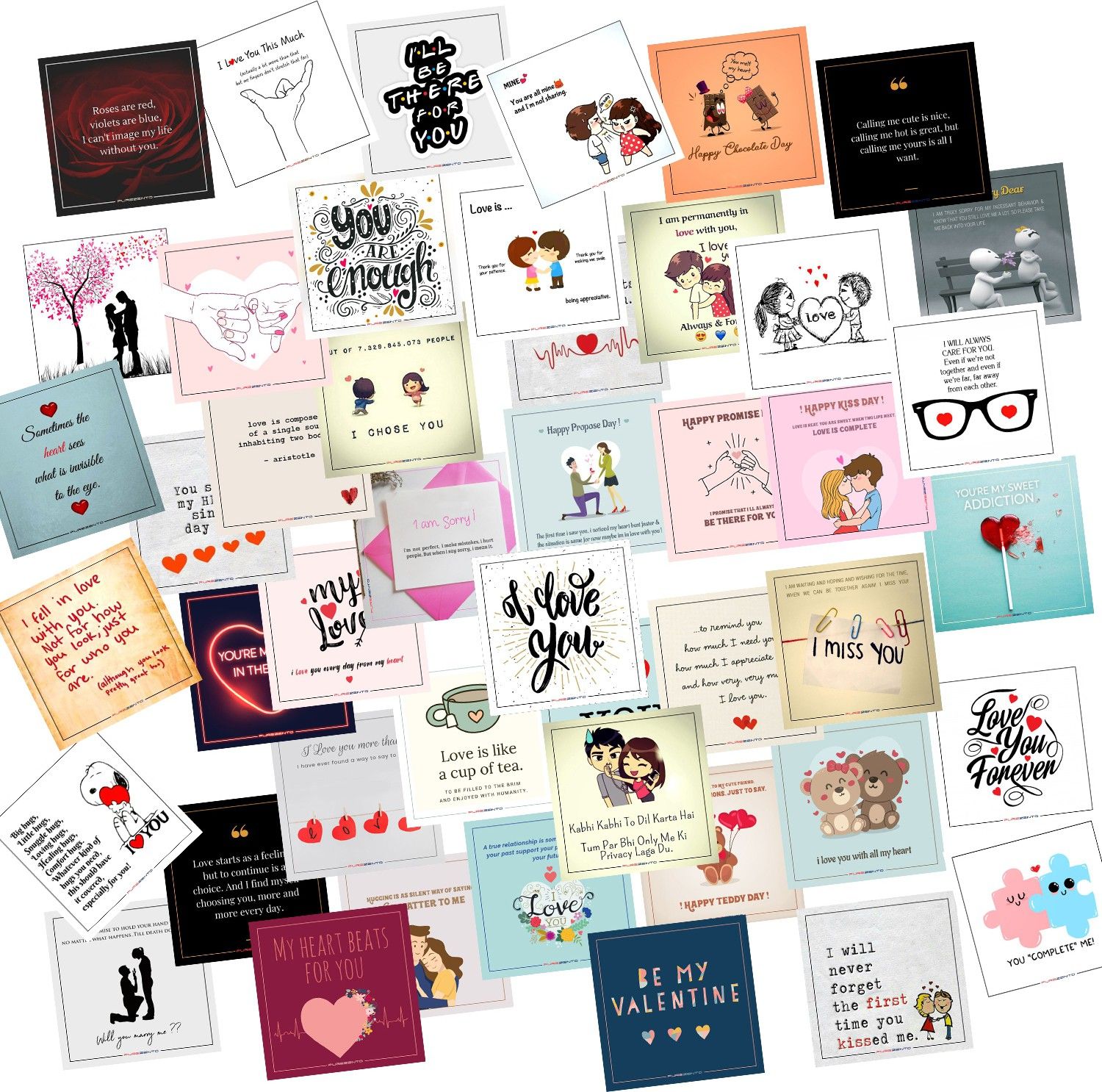 Set of 48 Love Cards For Explosion Box or Other DIY Love Greeting Cards 3X3 Inches Greeting Card (Multicolor, Pack of 48) Greeting Card-image-1