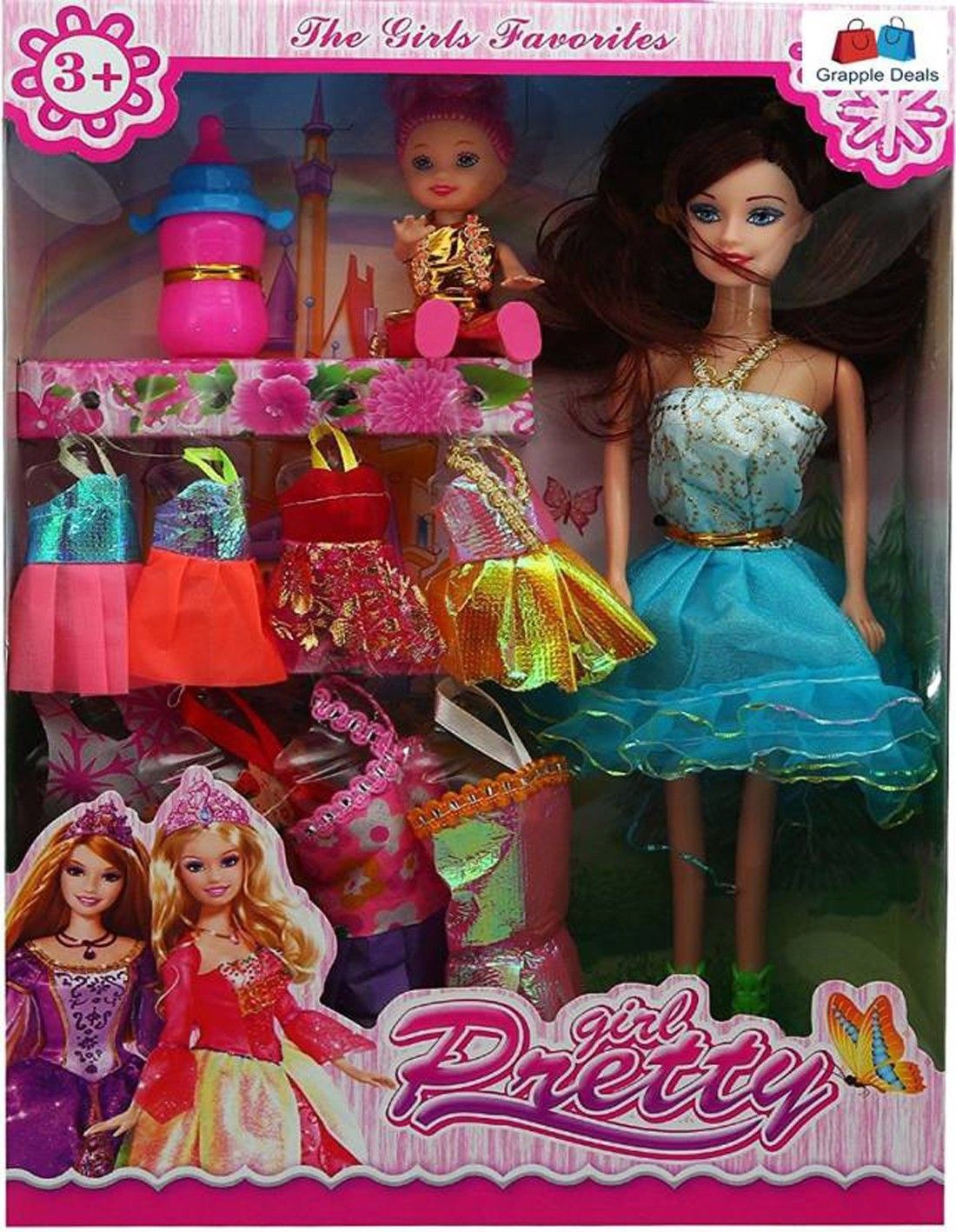 DEALS Fashion Stylish Girl Doll With Little Baby Doll And So Many Dresses For Both For Kids. (Multicolor)