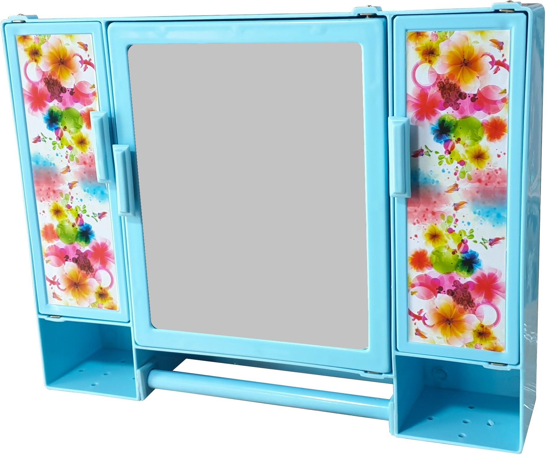 (Size: 18 x 14 x 4 Inches, Medium) Sky Blue Designer Multipurpose Virgin Quality PLastic Tripple Door Storage Cabinet / Medicine Cabinet / Bathroom Mirror Cabinet with two Adjustable Storage Shelves and Extra Towel Rod 18 x 14 x 4 Inch Shelf Bracket-image-32