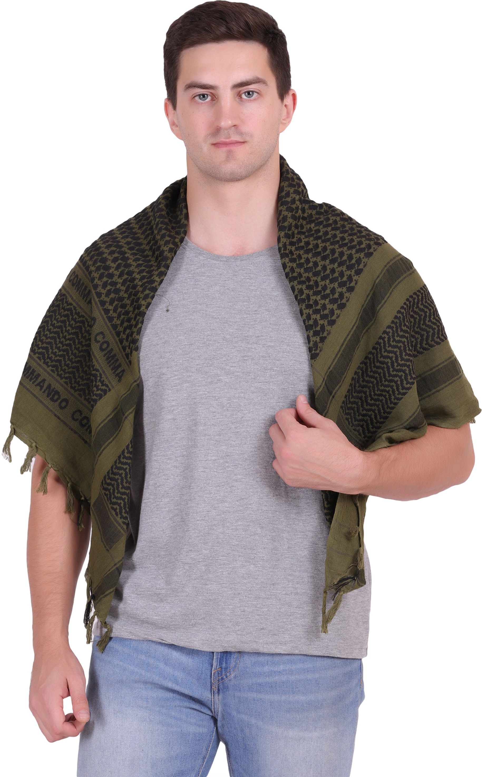 Woven Cotton Blend Men Green Scarf
