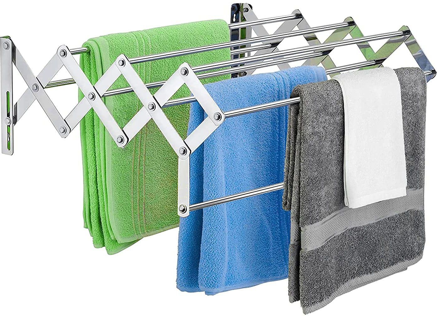 plantex Stainless Steel Foldable Clothes Drying Rack/Cloth Stands for Drying Clothes - Wall Mount (24 inch) Chrome Finish Towel Holder-picture-18