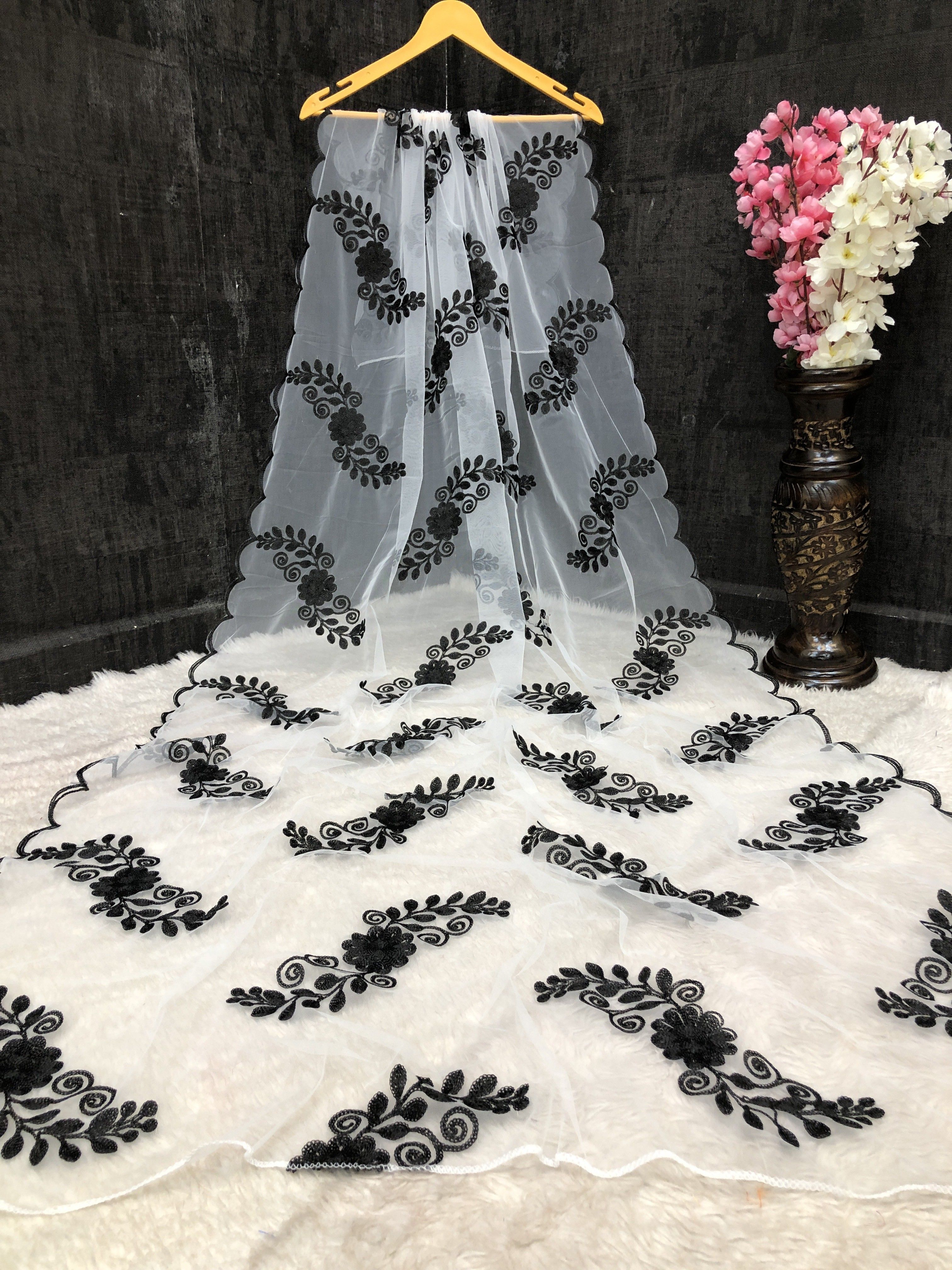 vm enterprise Net Embroidered White Women Dupatta-picture-14