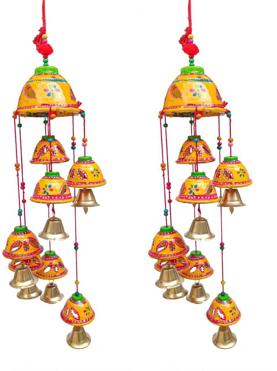 Rajasthani Colorful Wooden Bells Design Wind Chime | Wall Hanging | Window Hanging | Garden Hanging | Office, Home & Garden Decor, Diwali Wall Decoration (Multicolour Colour) Wool Windchime-image-3