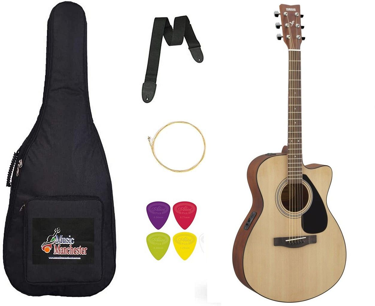 yamaha FSX80C Natural with Padded Bag, String, Belt, Plectrum Combo Pack Semi-acoustic Guitar Tonewood Rosewood-picture-5